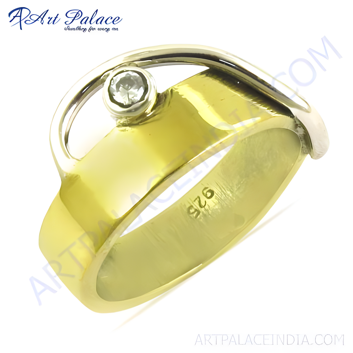 Gold plated silver ring featuring a sparkling gemstone, perfect for women's fashion jewelry