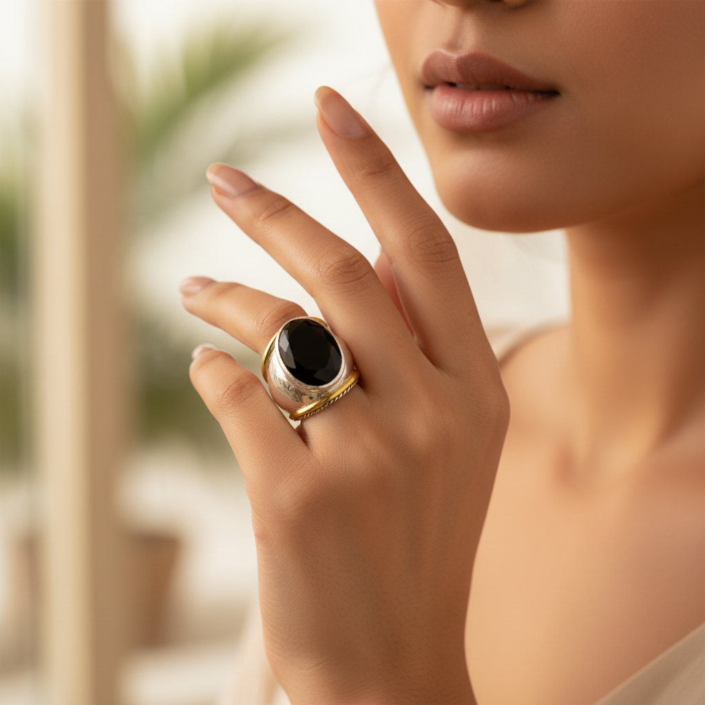Silver Onyx Ring for Women | Sterling Silver Ring | Gift