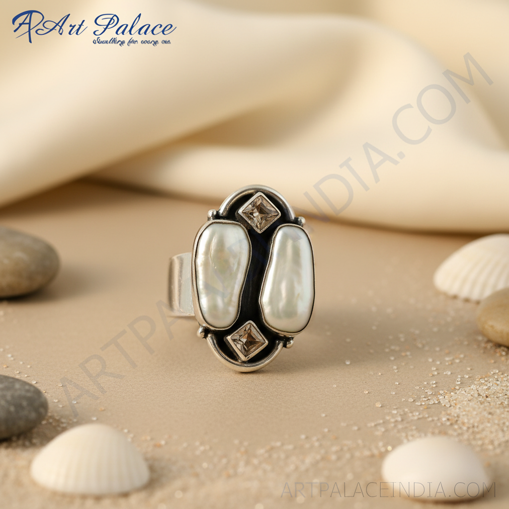 925 Silver Pearl & Gemstone Ring for Women | Statement Jewelry