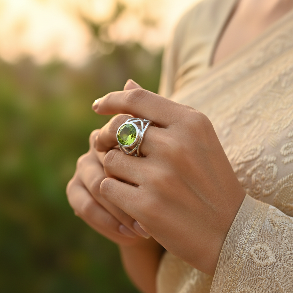 925 Sterling Silver Peridot Ring for Women | Gemstone Jewelry