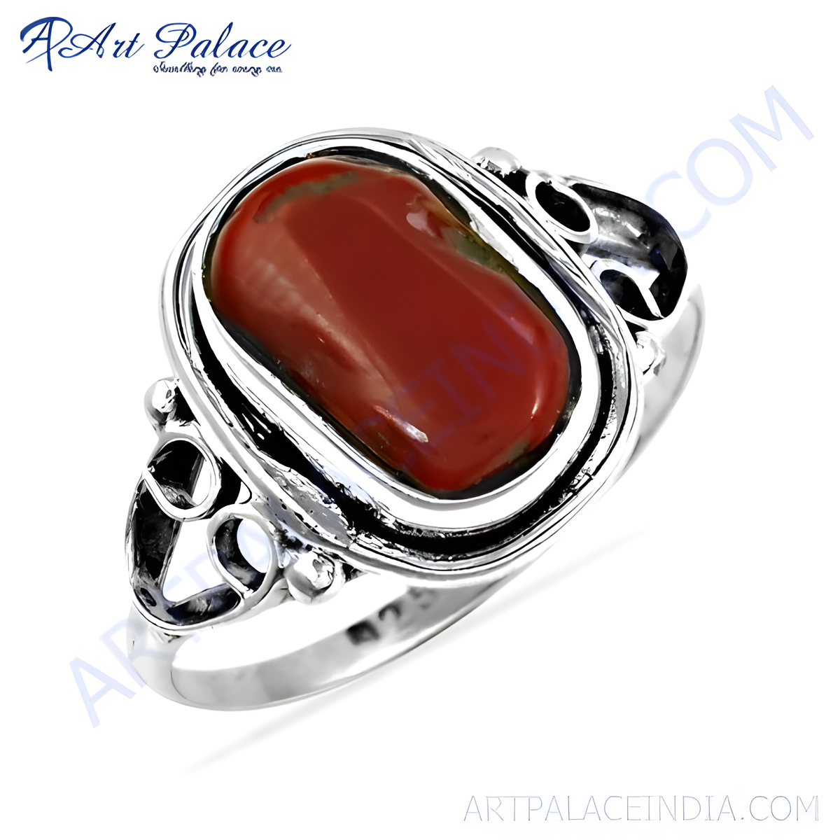 925 sterling silver ring featuring a large oval red jasper gemstone