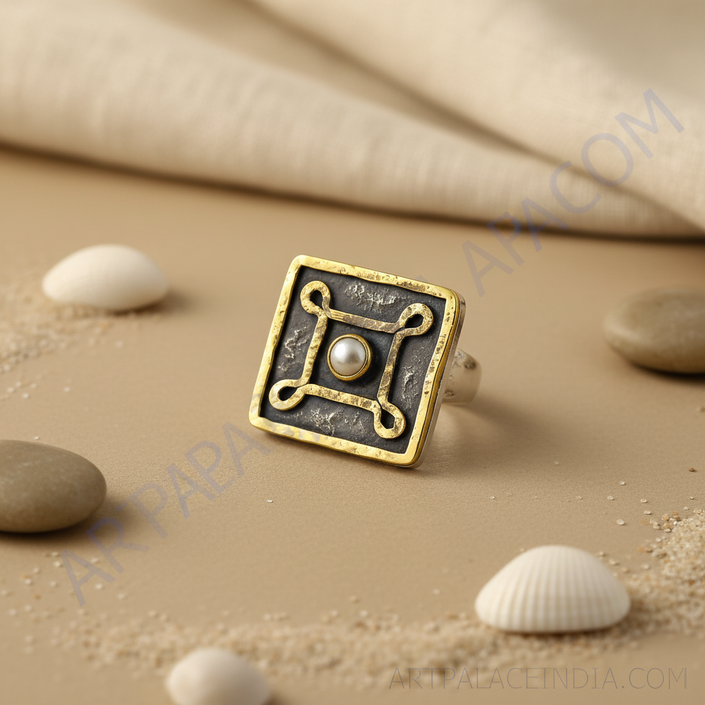 Silver Ring with Pearl | Square Design | Women's Jewelry