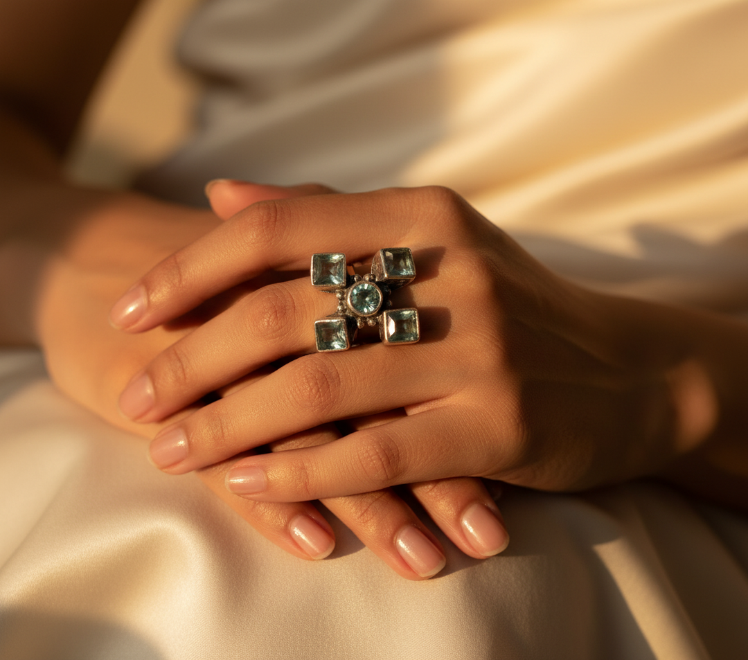 925 Silver Blue Gemstone Ring for Women | Statement Jewelry