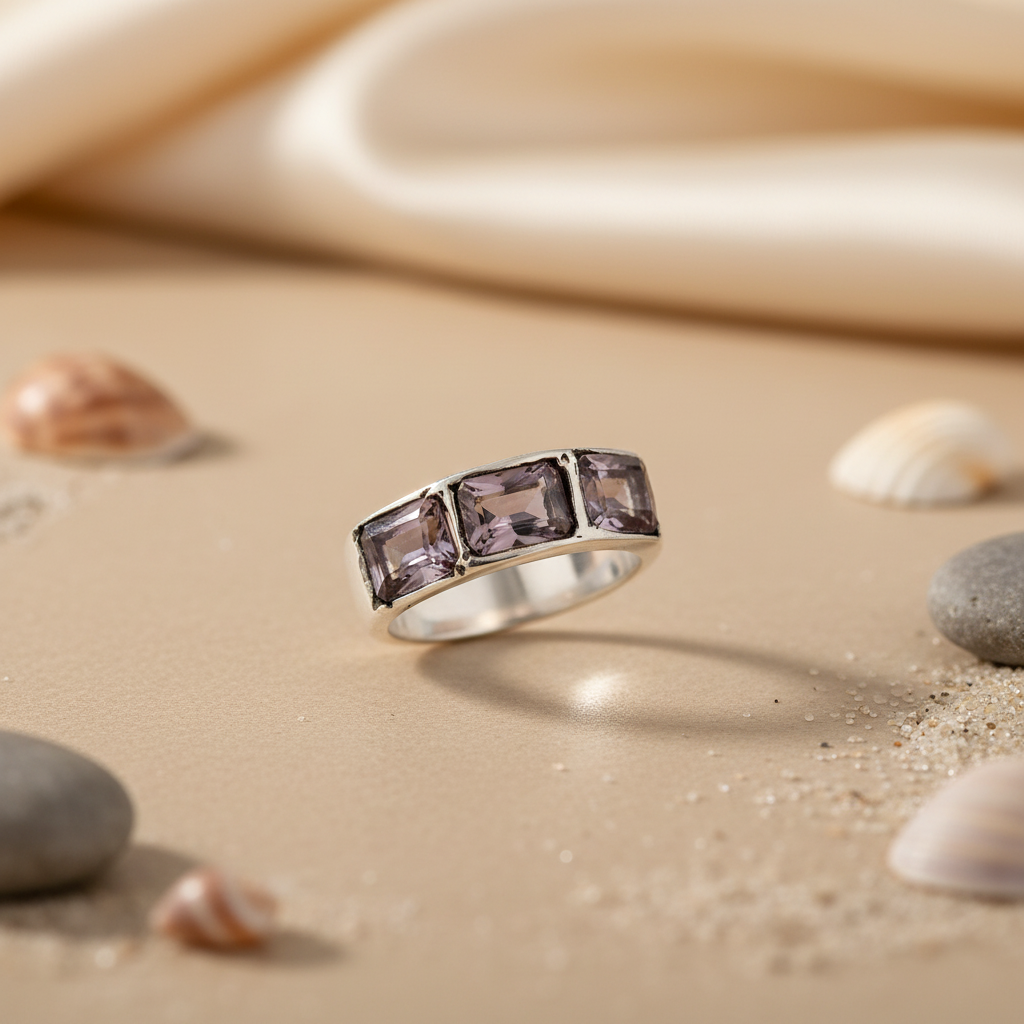 Silver ring with amethyst gemstones | for women | gift
