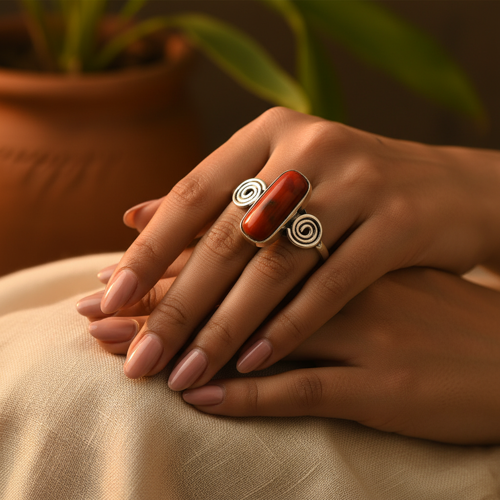 925 Silver Coral Ring for Women | Gemstone Jewelry Gift
