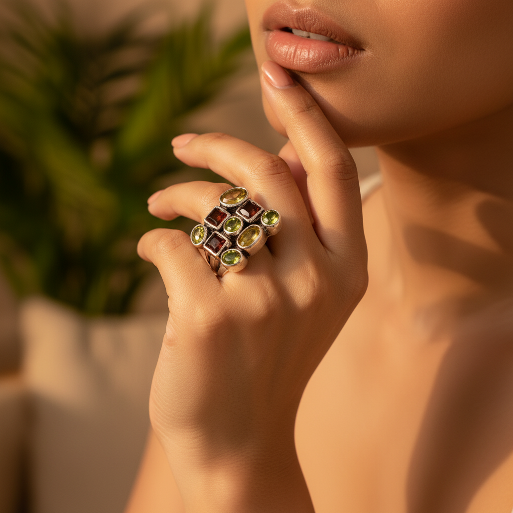 925 Silver Gemstone Cocktail Ring for Women | Statement Jewelry
