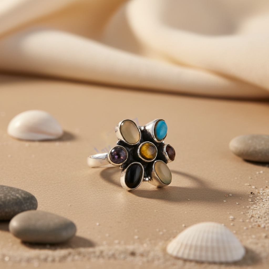 925 Silver Multi-Gemstone Ring for Women | Statement Jewelry
