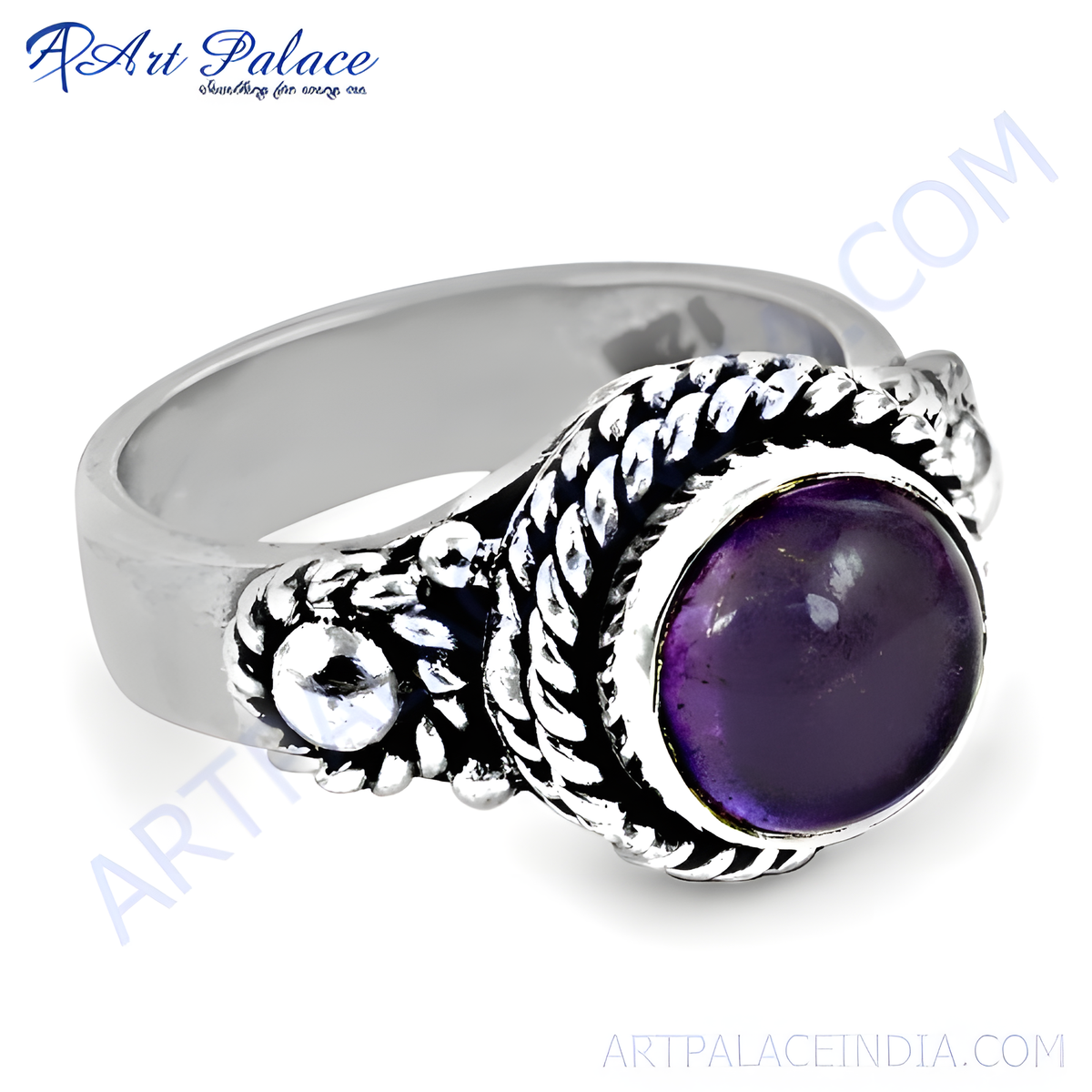 925 sterling silver amethyst ring with a large purple gemstone for women