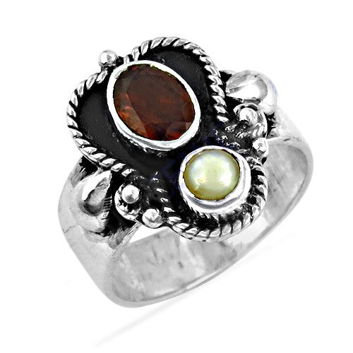 925 Silver Garnet & Pearl Ring for Women | Statement Jewelry