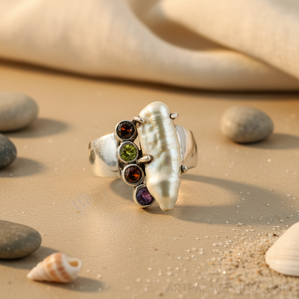 925 Silver Pearl & Gemstone Ring for Women | Statement Jewelry