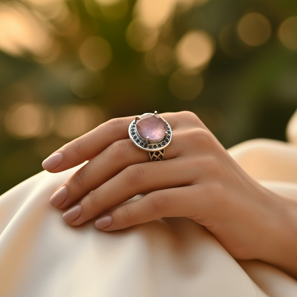925 Silver Rose Quartz Ring for Women | Gemstone Jewelry