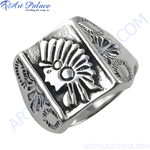Load image into Gallery viewer, Sterling silver Native American design ring with detailed engraving and oxidized finish.
