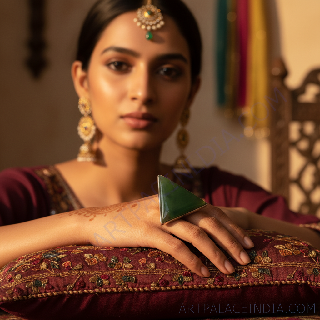 Silver jade ring for women | triangle stone ring