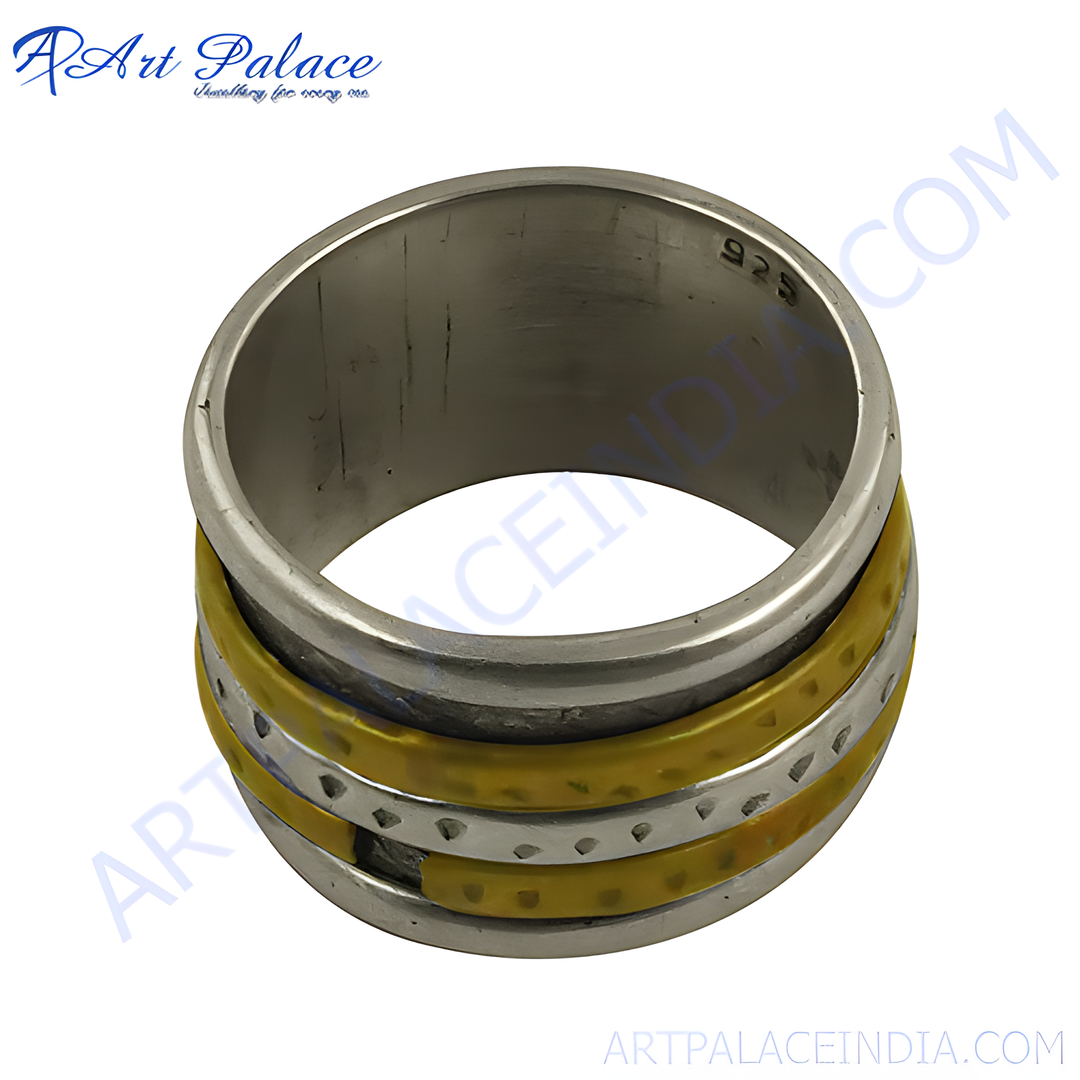 925 sterling silver and gold spinner ring, featuring a rotating band for anxiety relief and daily wear.