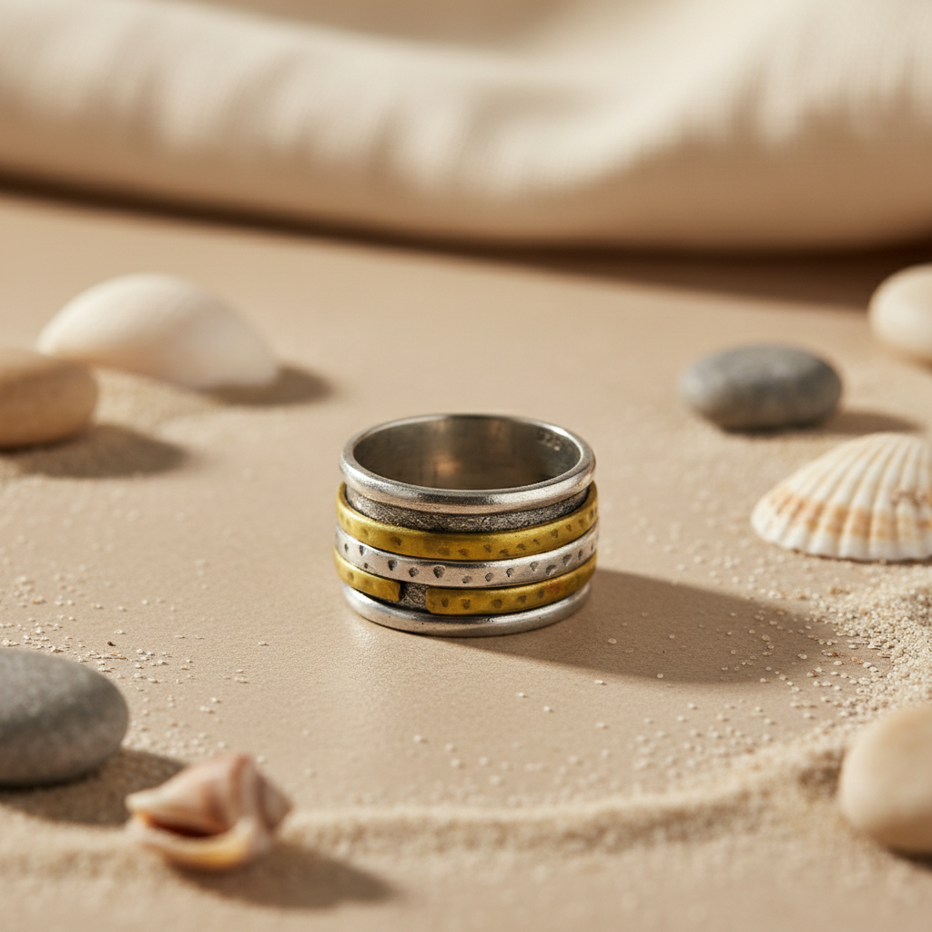925 Silver & gold plating Spinner Ring for Women | Anxiety Relief