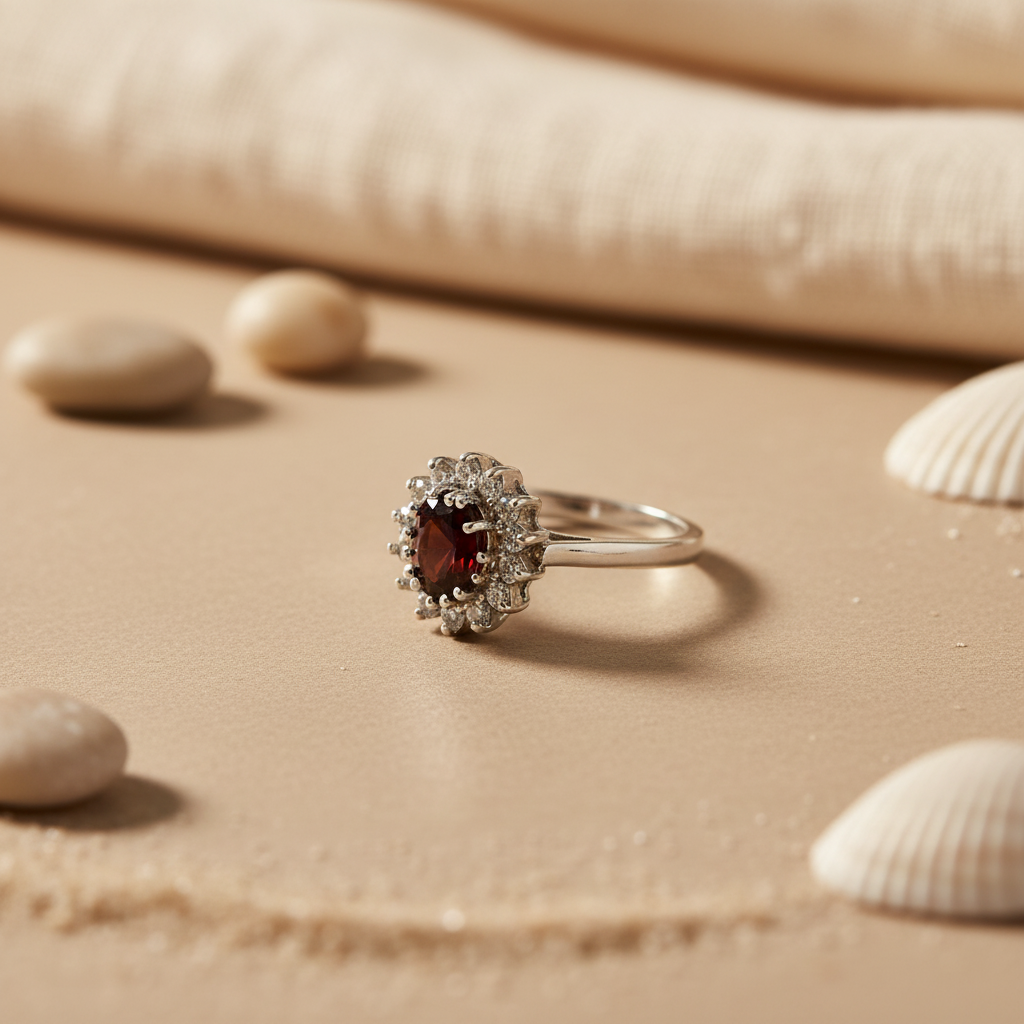 925 Silver Garnet Ring for Women | Gemstone Engagement Ring