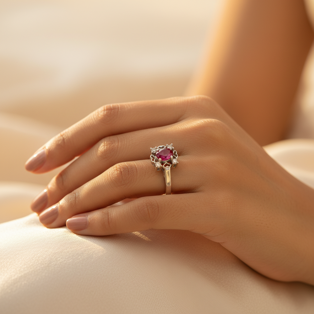 Silver Ruby Ring for Women | Gemstone Engagement Ring