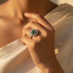 Load image into Gallery viewer, Silver Emerald Ring for Women | Floral Design | Gift
