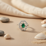 Load image into Gallery viewer, Silver Emerald Ring for Women | Floral Design | Gift
