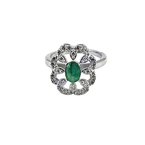 Silver Emerald Ring for Women | Floral Design | Gift