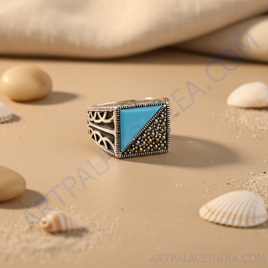 925 Silver Turquoise & Marcasite Ring for Women | Gift Jewelry