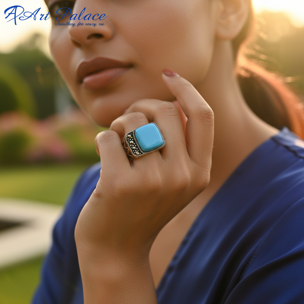 Silver Turquoise Stone Ring for Men | Signet Ring