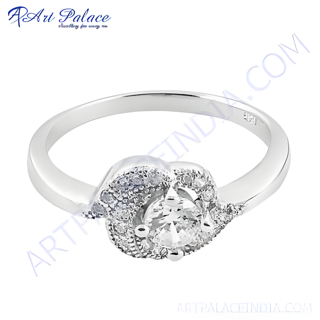 925 sterling silver diamond ring for women. Brilliant round-cut diamond.