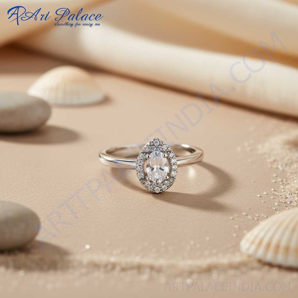 925 Silver Pear Cut Halo Ring for Women | Engagement Gift