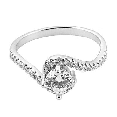 Silver solitaire engagement ring | round cut diamond | for her
