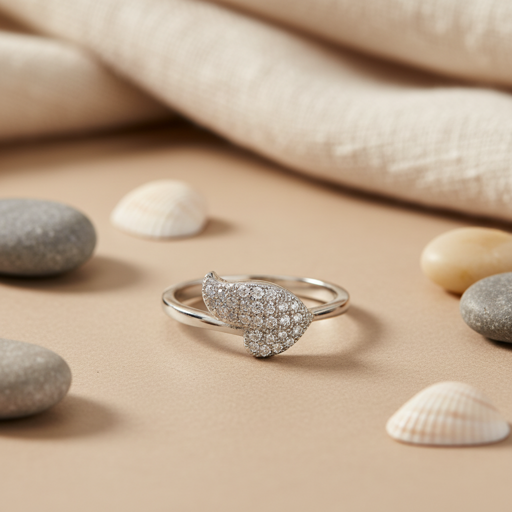 925 Silver Cubic Zirconia Leaf Ring for Women | Gift Jewelry