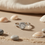 Load image into Gallery viewer, Silver Halo Engagement Ring | Diamond Look | Women's Ring
