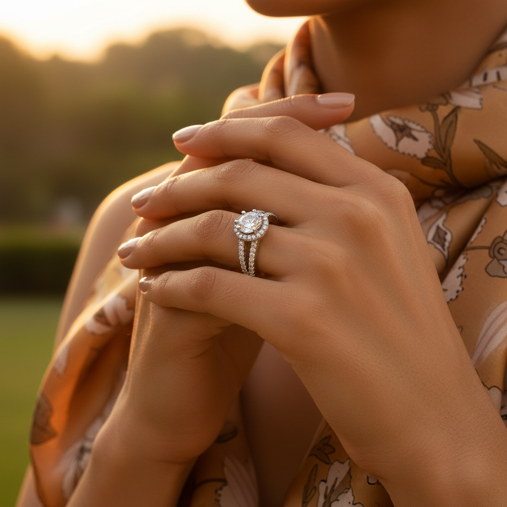 925 Silver Diamond Halo Ring for Women | Engagement Ring