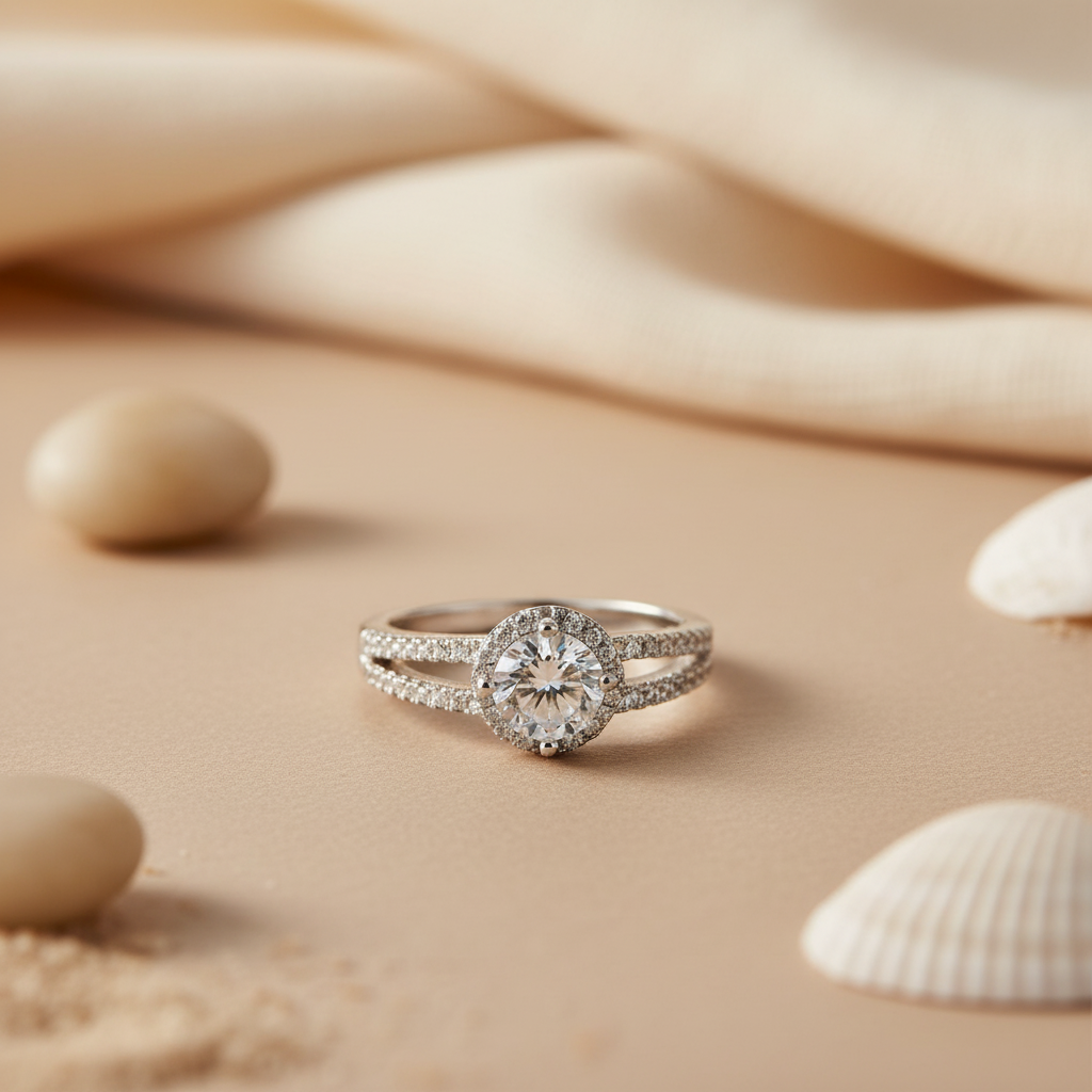 925 Silver Diamond Halo Ring for Women | Engagement Ring