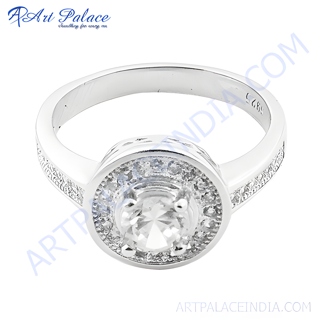 925 sterling silver halo ring with clear cubic zirconia center stone, sparkling for women