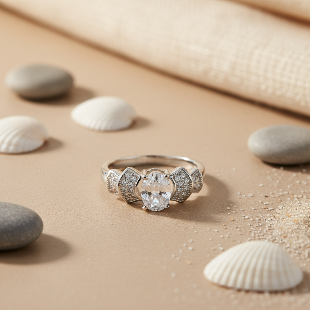 925 Silver Oval Cut Ring with Cubic Zirconia for Women