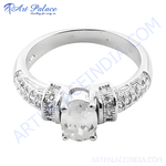 Load image into Gallery viewer, Sterling silver ring with a large oval-cut clear cubic zirconia gemstone, perfect gift for her.
