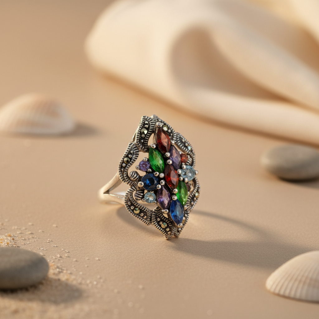 925 Silver Multi-Gemstone Cocktail Ring for Women | Statement Jewelry