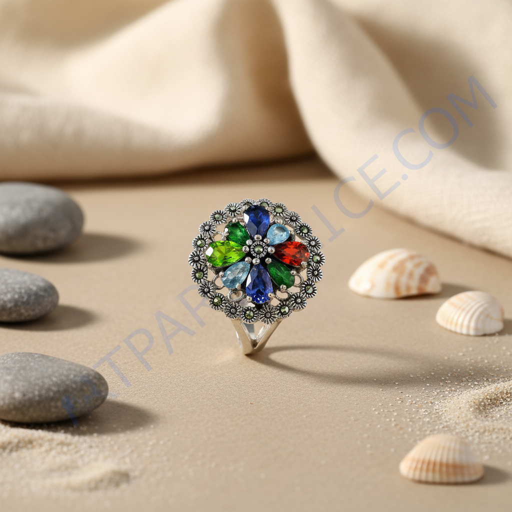 925 Sterling Silver Gemstone Flower Ring | Women's Ring