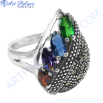 Load image into Gallery viewer, 925 sterling silver cocktail ring featuring multi-colored gemstones, designed for women's fashion.
