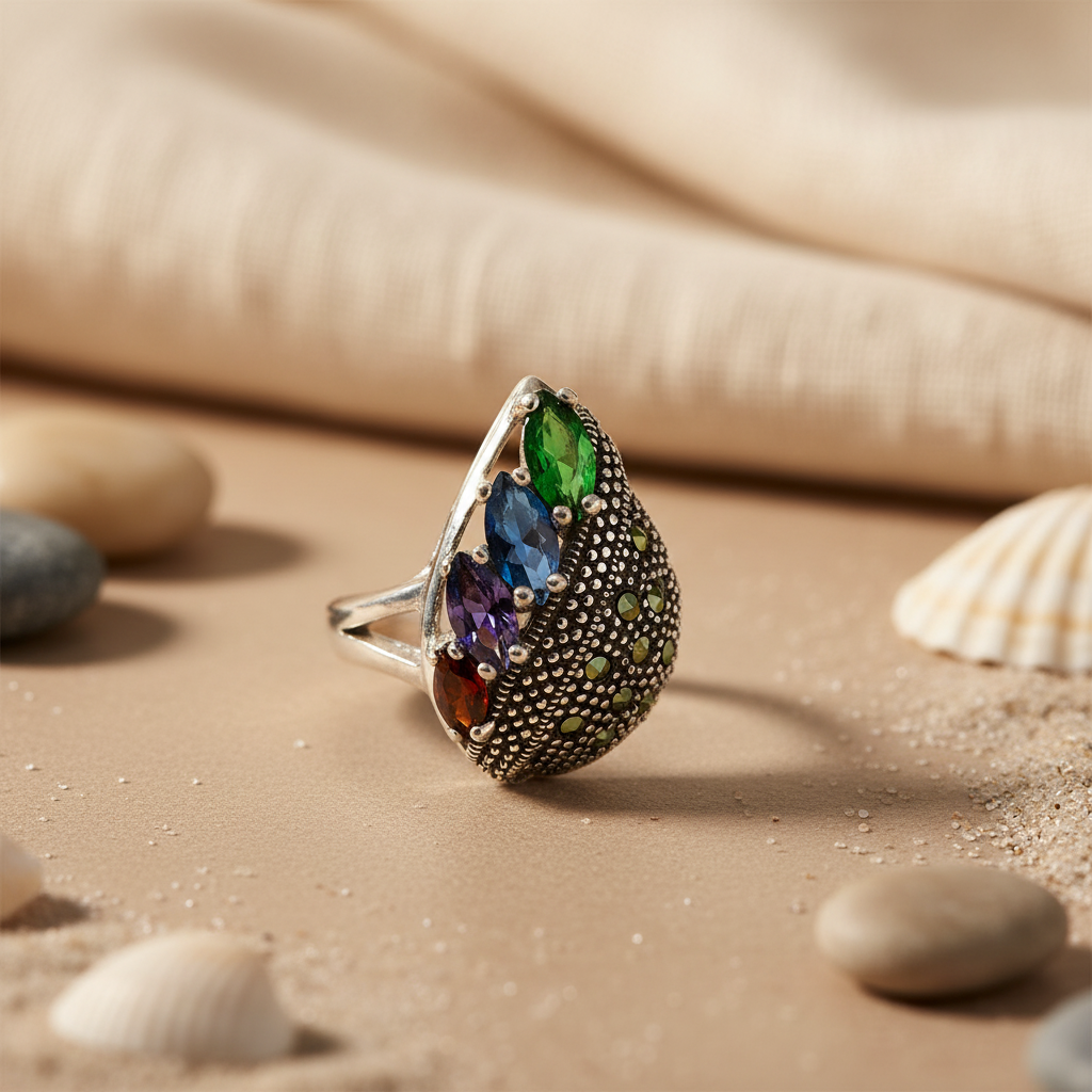 925 Silver Multi-Gemstone Ring for Women | Cocktail Ring