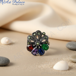 Load image into Gallery viewer, Silver Marcasite Ring with Gemstones for Women | Statement Ring
