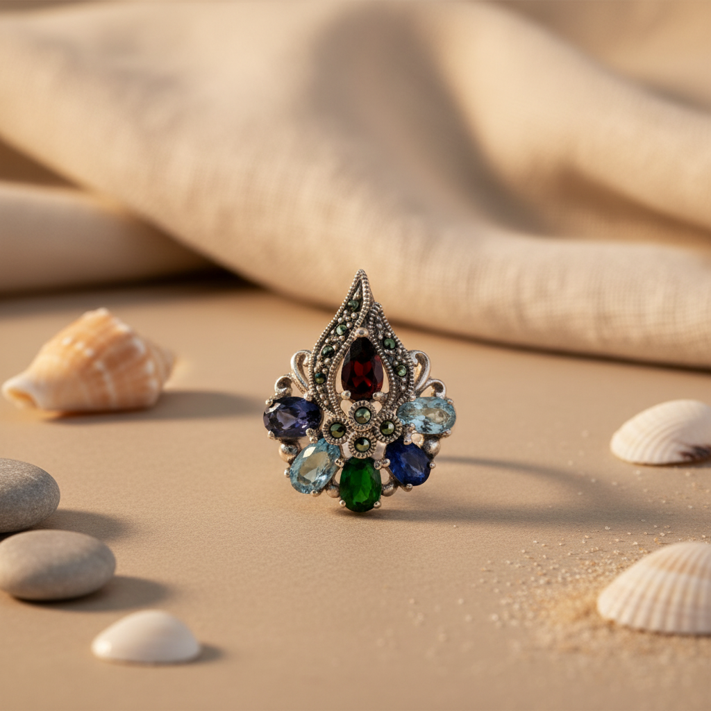 925 Silver Multi-Gemstone Ring for Women | Cocktail Ring