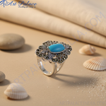Load image into Gallery viewer, 925 Silver Turquoise &amp; Marcasite Ring for Women | Gift Jewelry
