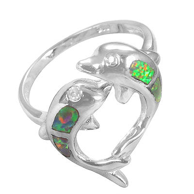 925 silver dolphin ring with opal | women's jewelry gift