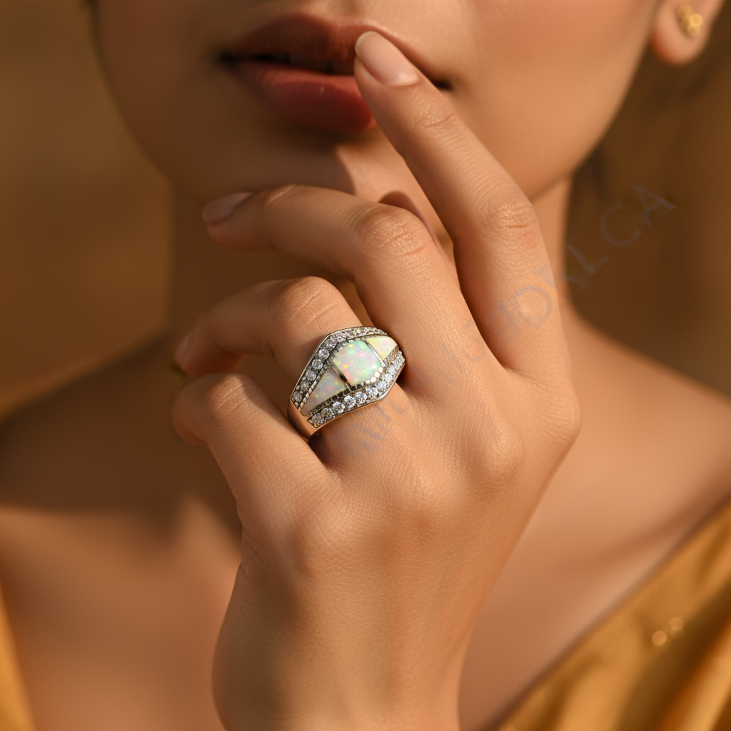 Silver Opal Ring | Mother of Pearl & Cubic Zirconia | Women's Jewelry