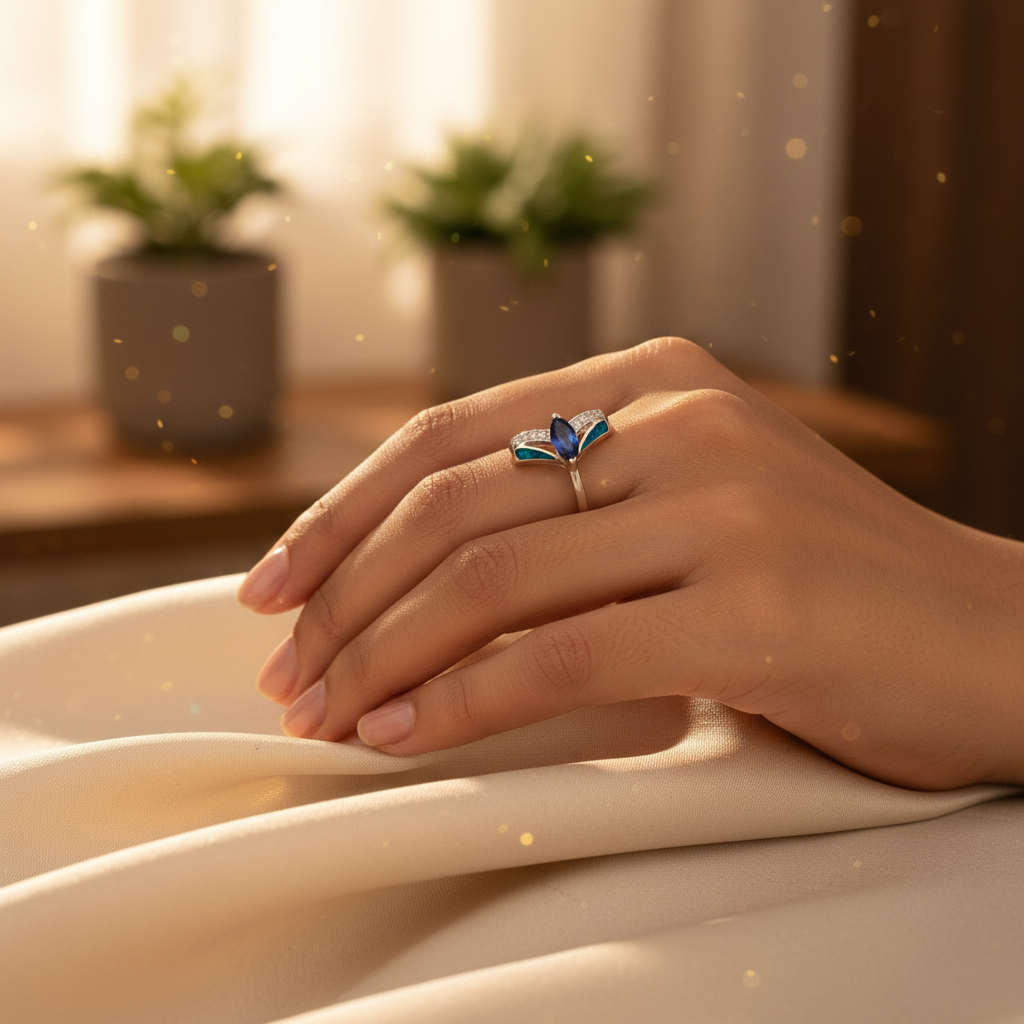 925 silver marquise blue stone ring for women | gift jewelry