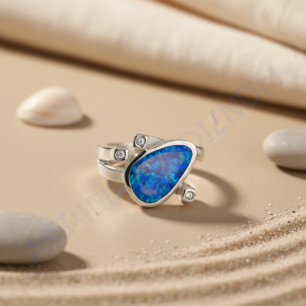 925 Silver Opal Ring for Women | Blue Gemstone Jewelry