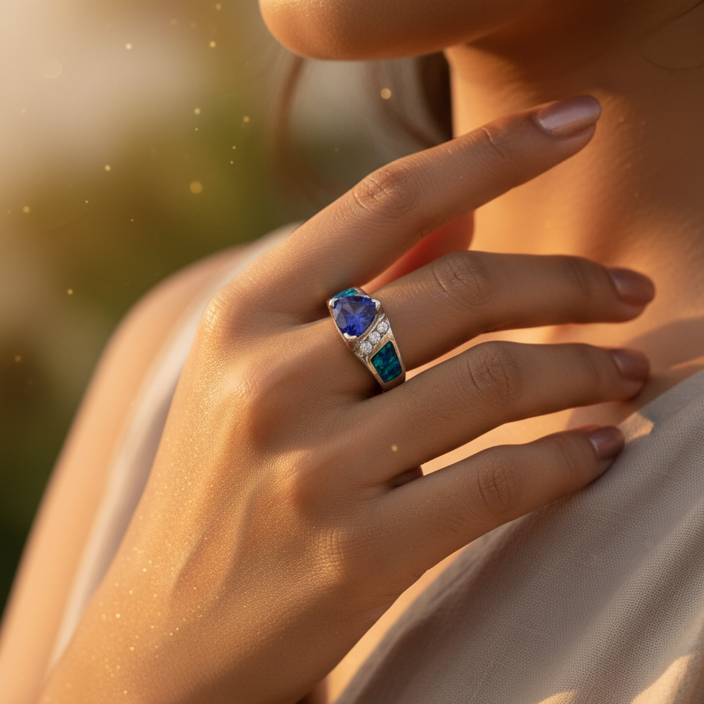 925 Silver Tanzanite Opal Ring for Women | Gift Jewelry