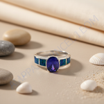 Load image into Gallery viewer, 925 Silver Oval Blue Gemstone Ring | Opal Inlay for Women
