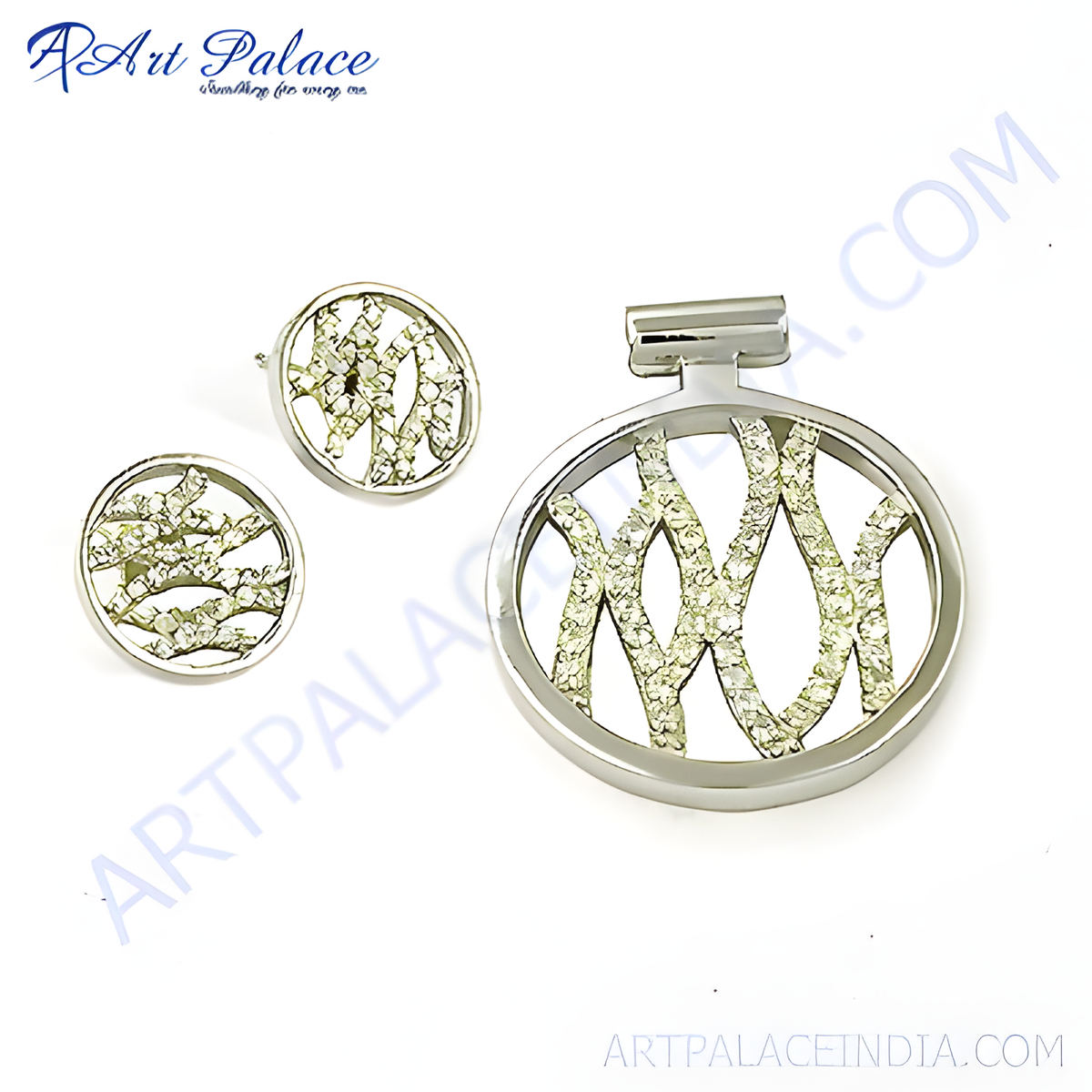 Silver pendant and matching stud earrings featuring clear crystals, a perfect jewelry set for women